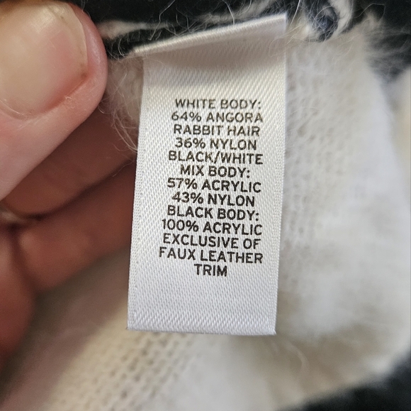 TROUVE White and black rabbit fur cardigan jacket. Faux leather trim. Size M - Picture 12 of 12